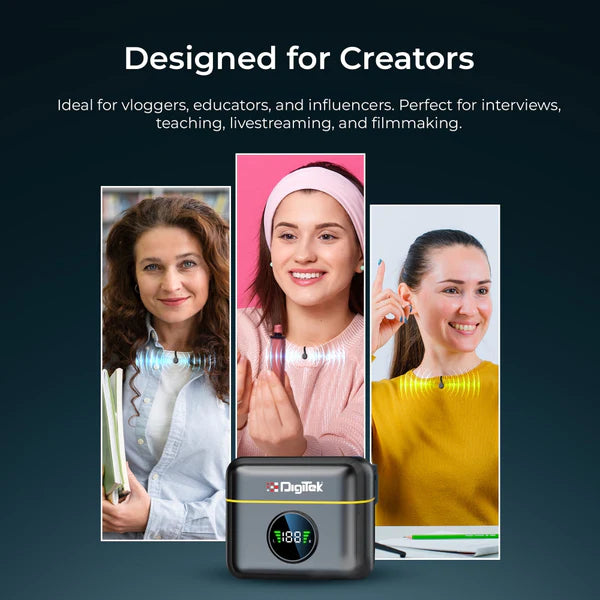 Digitek (DWM 119) 2-in-1 Wireless Microphone, 2.4G Mic with 30m Range, 6Hr Battery, Noise Cancellation & Power Indicator, for iPhone & Android Smartphones, Ideal for Vlogging, Live Streaming & Interviews Digitek (DWM 119) 2-in-1 Wireless Microphone, 2.4G Mic with 30m Range, 6Hr Battery, Noise Cancellation & Power Indicator, for iPhone & Android Smartphones, Ideal for Vlogging, Live Streaming & Interviews